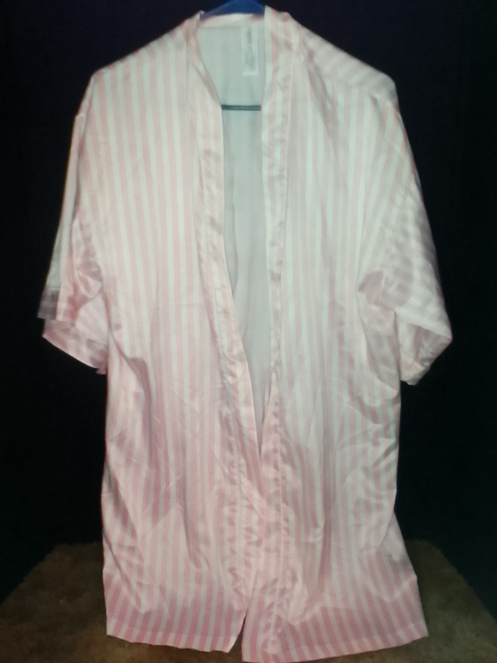 Forever 21 Pink and White Striped Casual Button-Down Robe Medium Satin Feel